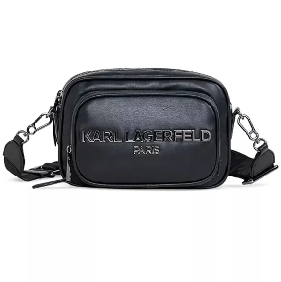Karl Lagerfeld Paris Black/Gunmetal Voyage Crossbody Belt Bag- NWOT - Picture 1 of 5